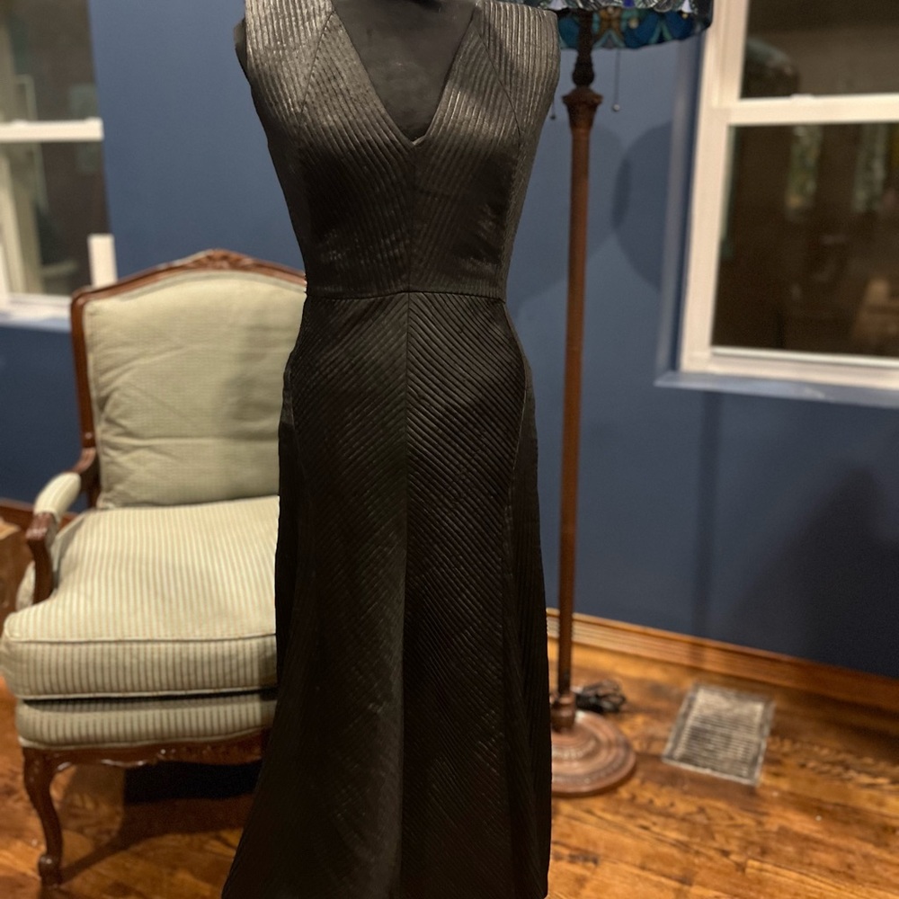 BCBGMaxAzria RUNWAY Black Grey fitted  Pinstripe Maxi Dress